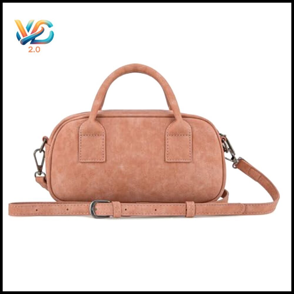 Retro Barrel Satchel Bag Convertible Crossbody Top Handle Nubuck Leather - Picture 6 of 7